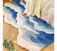 BBAUER Blue Ocean Wave Area Rug, Washable Rug, Modern Bedroom Rugs, Fluffy Floor Carpet, Non-Slip, Sea Water Waves Art Rug for Living Room Bedroom Decor Kids Room Home