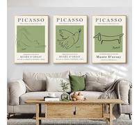 BBAUER Picasso Wall Art Henri Matisse Picasso Dog Cat Dove Posters Picasso Prints Green Abstract Canvas Painting Home Decor Picture 40x60cmx3 No Frame