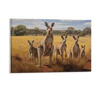 BBAUER Vintage Rustic Kangaroo Canvas Prints Wall Art Grassland Forest Brown Animal Poster Wall Decor for Home Decorations Artwork