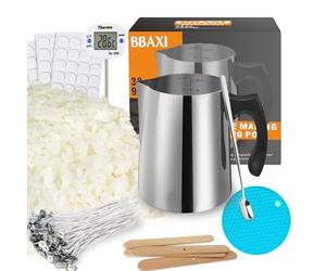 BBAXI Candle Making kit Supplies，Nature Soy Wax DIY Craft Tools with 32oz Candle Making Pouring Pot,16oz Soy Wax,Wooden Wick Holders, Candle Wicks,Stickers,Thermometer and Spoon for Beginners Adults