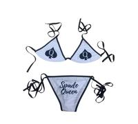 BBC Queen of Spades QOS Bikini Adjustbale Top,Bottom Set Micro String Thongs Women Swimsuit Free Size Hardcore Words Phrases, White, One Size