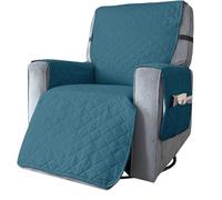 BBDIYCD Covers for Recliner Chairs, Recliner Chair Cover Pad with 6 Side Pockets, Adjustable Arm Chair Covers, Recliner Sofa Covers, Protective Armchair Sofa Cushion Furniture Protector,Blue,S