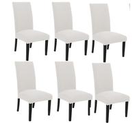 BBDIYCD Dining Chair Covers, Chair Covers for Dining Chairs, Stretch Removable Washable Kitchen Chair Covers, Chair Slipcover for Hotel, Dining Room, Ceremony, Banquet Wedding Party,White,6PCS