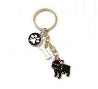 BbearT® Dog Tag Key-ring Keychain, Cute Small Puppy ID Tags Metal Keychain Keyfob, Car Keyring Bag Charm Birthday (Black French Bulldog 2#)