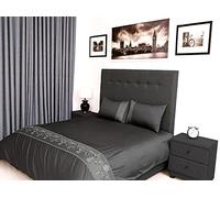 Bed Thread - Egyptian Cotton Double Duvet Cover Set Charcoal Grey, 400 Thread Count Long Staple Egyptian Cotton Double Bed Duvet Set Grey, Quilt Bedding Set, Felicia Viscose Embroidered Duvet Covers