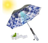 BBEQRVV Umbrella with Fan and Mist Spray, Misting Fan Umbrella with Sun Protection, Usb Rechargeable Mist Spray Umbrella, for Golf, Walking(Light Blue)