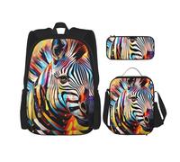 BBEXJIGY Abstract Animal Zebra Print 3-in-1 Waterproof Oxford Backpack Bundle & Lunch Bag & Pencil Pouch & Daily Use, Black, One Size