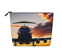 BBEXJIGY Aircraft Plane at Sunset Print Single Layer Fake Linen Like Makeup Bag Stylish Practical Organizer for Cosmetics, Black, One Size