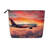BBEXJIGY Airplane Sunsets Sky Print Single Layer Fake Linen Like Makeup Bag Stylish Practical Organizer for Cosmetics, Black, One Size
