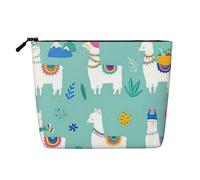 BBEXJIGY Alpaca Llama Print Single Layer Fake Linen Like Makeup Bag Stylish Practical Organizer for Cosmetics, Black, One Size