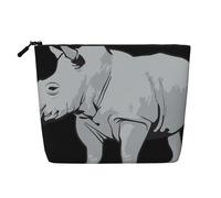 BBEXJIGY Animal Rhino Print Single Layer Fake Linen Like Makeup Bag Stylish Practical Organizer for Cosmetics, Black, One Size