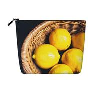 BBEXJIGY Basket Lemons Print Single Layer Fake Linen Like Makeup Bag Stylish Practical Organizer for Cosmetics, Black, One Size