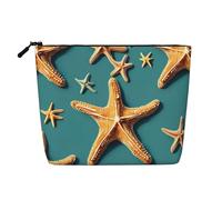 BBEXJIGY Beach Starfish Print Single Layer Fake Linen Like Makeup Bag Stylish Practical Organizer for Cosmetics, Black, One Size