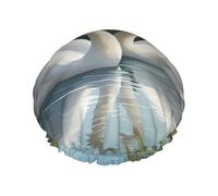 BBEXJIGY Beautiful White Swans on The Lake Print Double Layer Shower Cap Reusable Shower Caps for Women Men