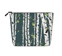 BBEXJIGY Beauty Birch Tree Print Single Layer Fake Linen Like Makeup Bag Stylish Practical Organizer for Cosmetics, Black, One Size