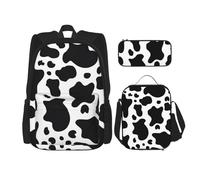 BBEXJIGY Black And White Cow Print 3-in-1 Waterproof Oxford Backpack Bundle & Lunch Bag & Pencil Pouch & Daily Use, Black, One Size