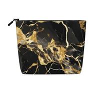 BBEXJIGY Black Marble Texture Golden Print Single Layer Fake Linen Like Makeup Bag Stylish Practical Organizer for Cosmetics, Black, One Size
