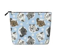 BBEXJIGY Blue Chinchillas And Moon Print Single Layer Fake Linen Like Makeup Bag Stylish Practical Organizer for Cosmetics, Black, One Size