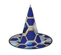 BBEXJIGY Blue Hexagons and Diamond Print Oxford Cloth Halloween Witch Hat - Collapsible, for Halloween/Carnival/Role-Playing