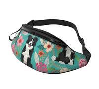 BBEXJIGY Border Collie Florals Print Multifunctional Waist Pack -Your Good Companion for Hiking, Traveling Running, Black, One Size