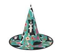 BBEXJIGY Border Collie Florals Print Oxford Cloth Halloween Witch Hat - Collapsible, for Halloween/Carnival/Role-Playing