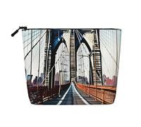 BBEXJIGY Brooklyn Bridge Print Single Layer Fake Linen Like Makeup Bag Stylish Practical Organizer for Cosmetics, Black, One Size