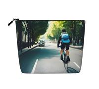 BBEXJIGY Car And Bicycle Print Single Layer Fake Linen Like Makeup Bag Stylish Practical Organizer for Cosmetics, Black, One Size