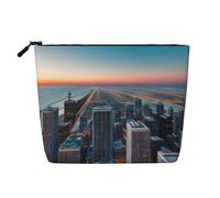 BBEXJIGY Chicago Illinois Usa 1 Print Single Layer Fake Linen Like Makeup Bag Stylish Practical Organizer for Cosmetics, Black, One Size