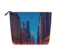 BBEXJIGY Chicago Night Print Single Layer Fake Linen Like Makeup Bag Stylish Practical Organizer for Cosmetics, Black, One Size