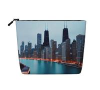 BBEXJIGY Chicago Print Single Layer Fake Linen Like Makeup Bag Stylish Practical Organizer for Cosmetics, Black, One Size