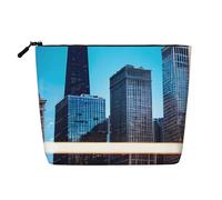 BBEXJIGY Chicago Reflect Print Single Layer Fake Linen Like Makeup Bag Stylish Practical Organizer for Cosmetics, Black, One Size
