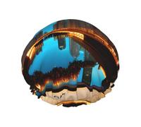 BBEXJIGY Chicago Reflected Print Double Layer Shower Cap Reusable Shower Caps for Women Men