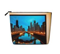 BBEXJIGY Chicago Reflected Print Single Layer Fake Linen Like Makeup Bag Stylish Practical Organizer for Cosmetics, Black, One Size