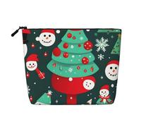 BBEXJIGY Christmas Tree and Snowman Print Single Layer Fake Linen Like Makeup Bag Stylish Practical Organizer for Cosmetics, Black, One Size