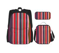 BBEXJIGY Colorful Stripes Print 3-in-1 Waterproof Oxford Backpack Bundle & Lunch Bag & Pencil Pouch & Daily Use, Black, One Size