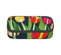 BBEXJIGY Colorful Tulips Graphics Print Large - Capacity Cosmetic Makeup Organizer Bag: Designed for Eyebrow Pencils, Black, One Size