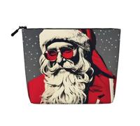 BBEXJIGY Cute Santa Claus Print Single Layer Fake Linen Like Makeup Bag Stylish Practical Organizer for Cosmetics, Black, One Size