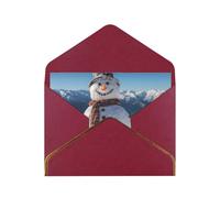 BBEXJIGY Cute Snowboard Snowman Print Horizontal Gold-Edged Pearl Greeting Card w/Envelope-Holiday,Birthday,Anniversary,Party