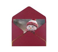 BBEXJIGY Cute Snowboard Snowman Print Horizontal Gold-Edged Pearl Greeting Card w/Envelope-Holiday,Birthday,Anniversary,Party