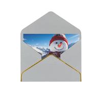 BBEXJIGY Cute Snowboard Snowman Print Horizontal Gold-Edged Pearl Greeting Card w/Envelope-Holiday,Birthday,Anniversary,Party
