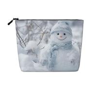 BBEXJIGY Cute Snowmen Christmas Print Single Layer Fake Linen Like Makeup Bag Stylish Practical Organizer for Cosmetics, Black, One Size