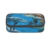 BBEXJIGY Dolphins Sea Turtle Shark Octopus Coral Reef Print Large - Capacity Cosmetic Makeup Organizer Bag: Designed for Eyebrow Pencils, Black, One Size