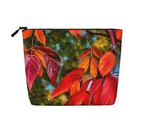 BBEXJIGY Fall Red Leaves and Fruits Print Single Layer Fake Linen Like Makeup Bag Stylish Practical Organizer for Cosmetics, Black, One Size