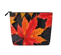 BBEXJIGY Fall Red Leaves Print Single Layer Fake Linen Like Makeup Bag Stylish Practical Organizer for Cosmetics, Black, One Size