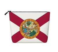 BBEXJIGY Florida State Flag Print Single Layer Fake Linen Like Makeup Bag Stylish Practical Organizer for Cosmetics, Black, One Size