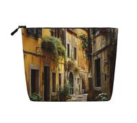 BBEXJIGY Italian Old Street Print Single Layer Fake Linen Like Makeup Bag Stylish Practical Organizer for Cosmetics, Black, One Size