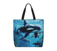 BBEXJIGY Killer Whales Swim Along Print Women's Portable Tote Bag - Large Shopper for Beach,Travel,Gym | Summer Handbag