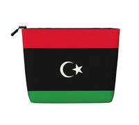 BBEXJIGY Libyan flag Print Single Layer Fake Linen Like Makeup Bag Stylish Practical Organizer for Cosmetics, Black, One Size