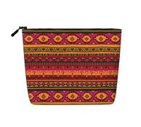 BBEXJIGY Mexican Folk Art Boho Print Single Layer Fake Linen Like Makeup Bag Stylish Practical Organizer for Cosmetics, Black, One Size