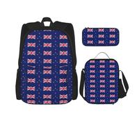 BBEXJIGY New Zealand Flag Print 3-in-1 Waterproof Oxford Backpack Bundle & Lunch Bag & Pencil Pouch & Daily Use, Black, One Size